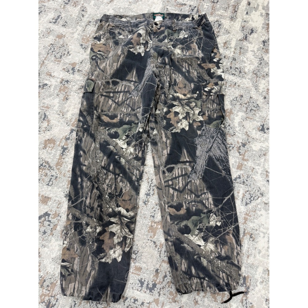 Mossy Oak Break-Up Camo Cargo Pants Mens XL Relaxed Fit Drawstring Hem Hunting